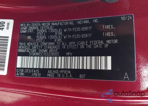 2025 Toyota Sienna Le из США, поврежденный, VIN 5TDKRKEC1SS228005